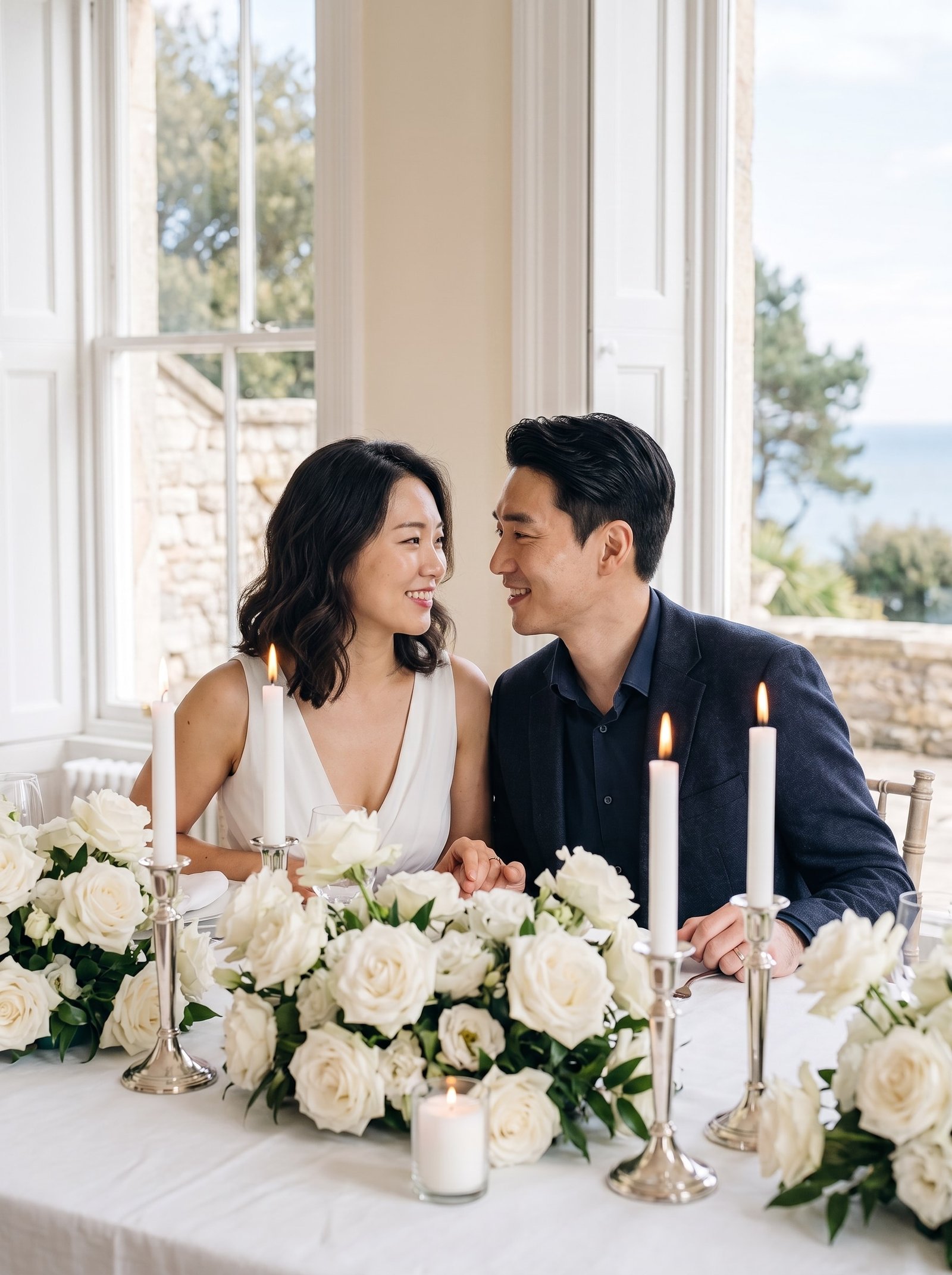 Couple at a candlelit dinner at home