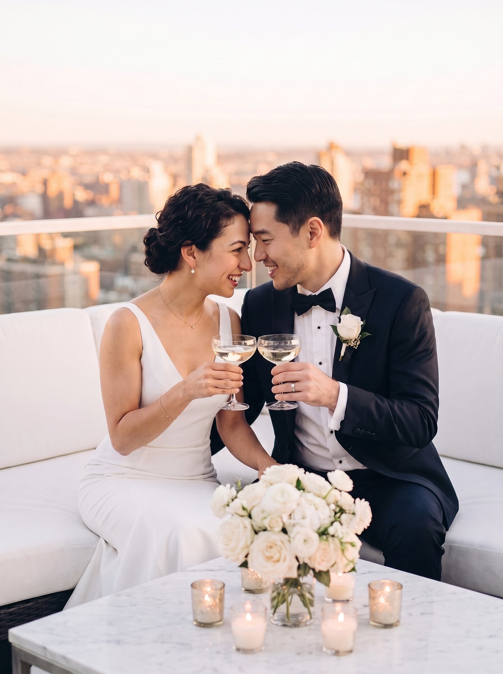 Couple on a rooftop at sunset