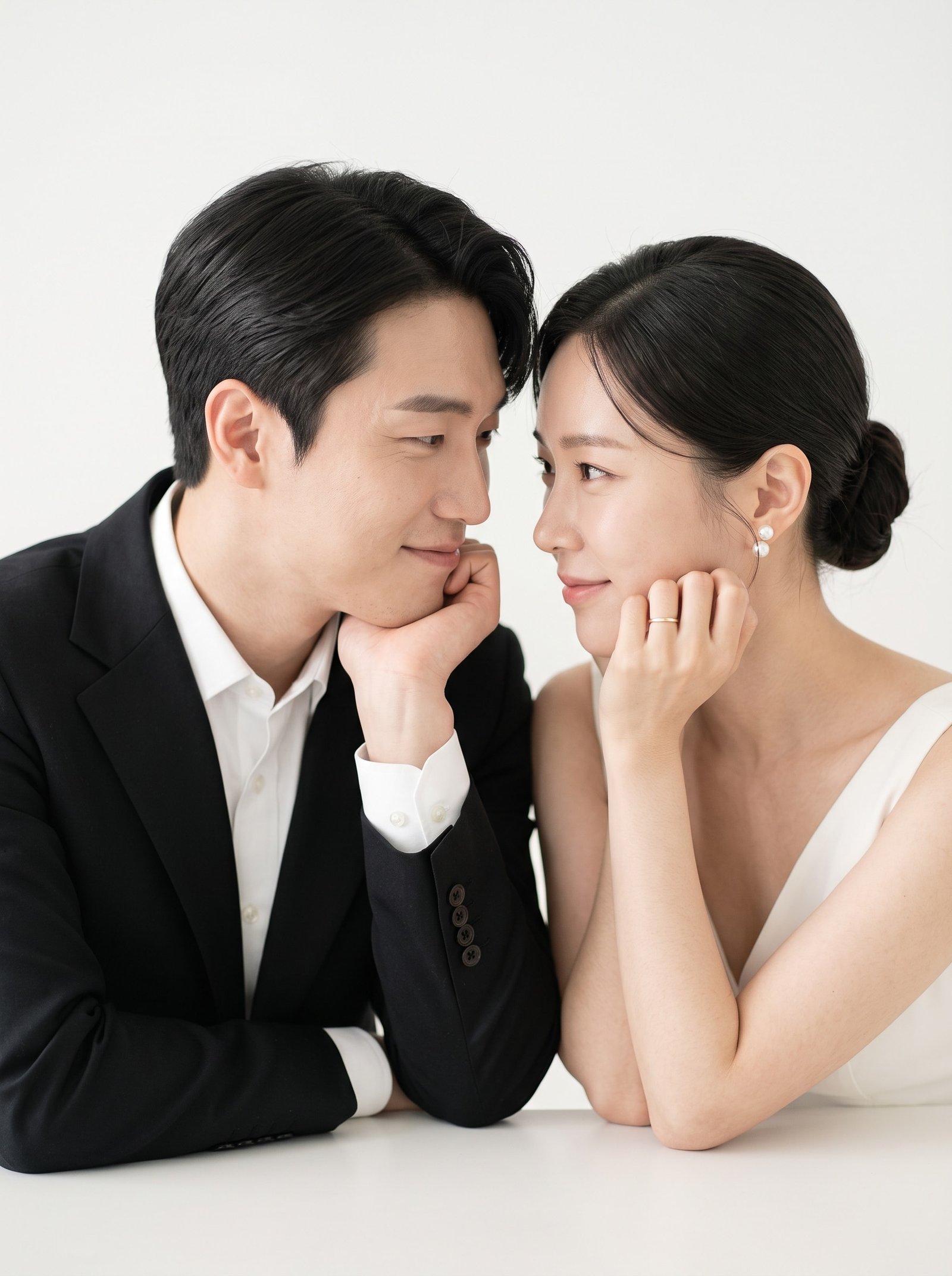Couple gazing at each other in a studio